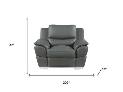 Three Piece Indoor Gray Genuine Leather Six Person Seating Set HomeRoots
