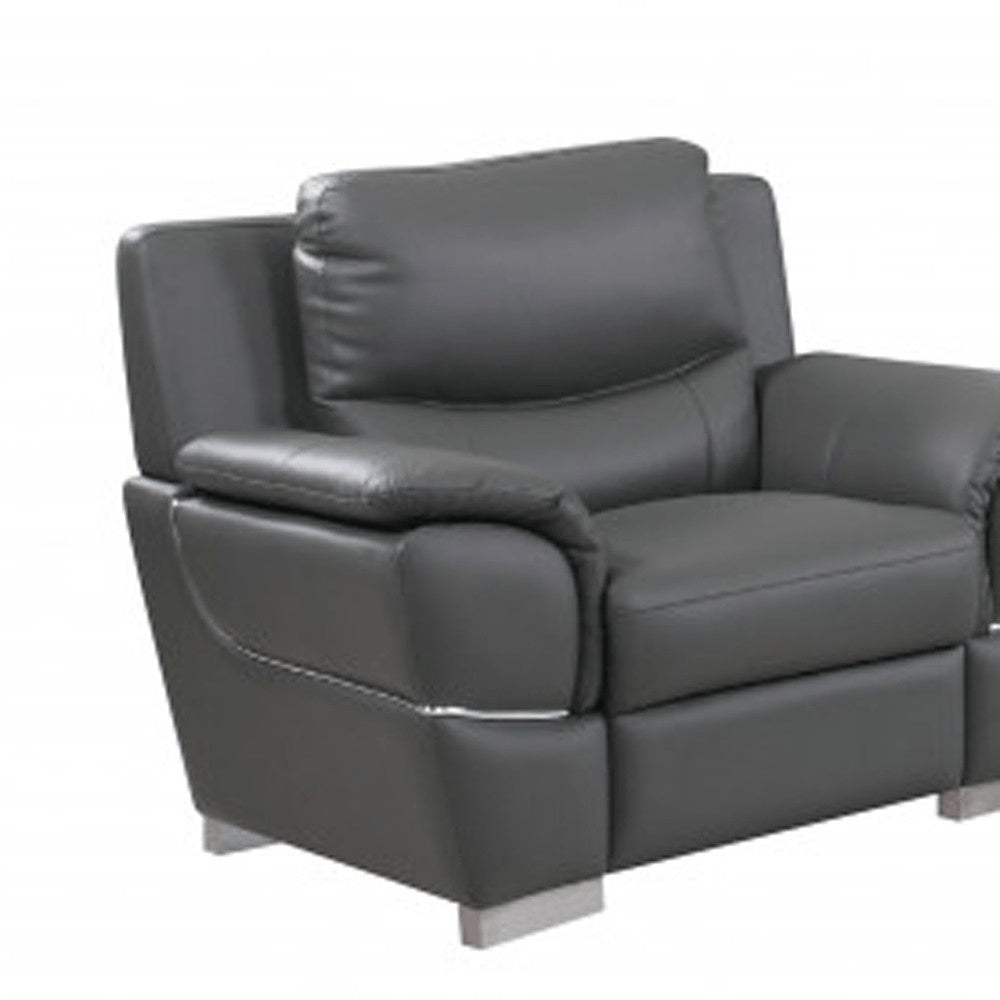 Three Piece Indoor Gray Genuine Leather Six Person Seating Set HomeRoots