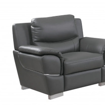 Three Piece Indoor Gray Genuine Leather Six Person Seating Set HomeRoots