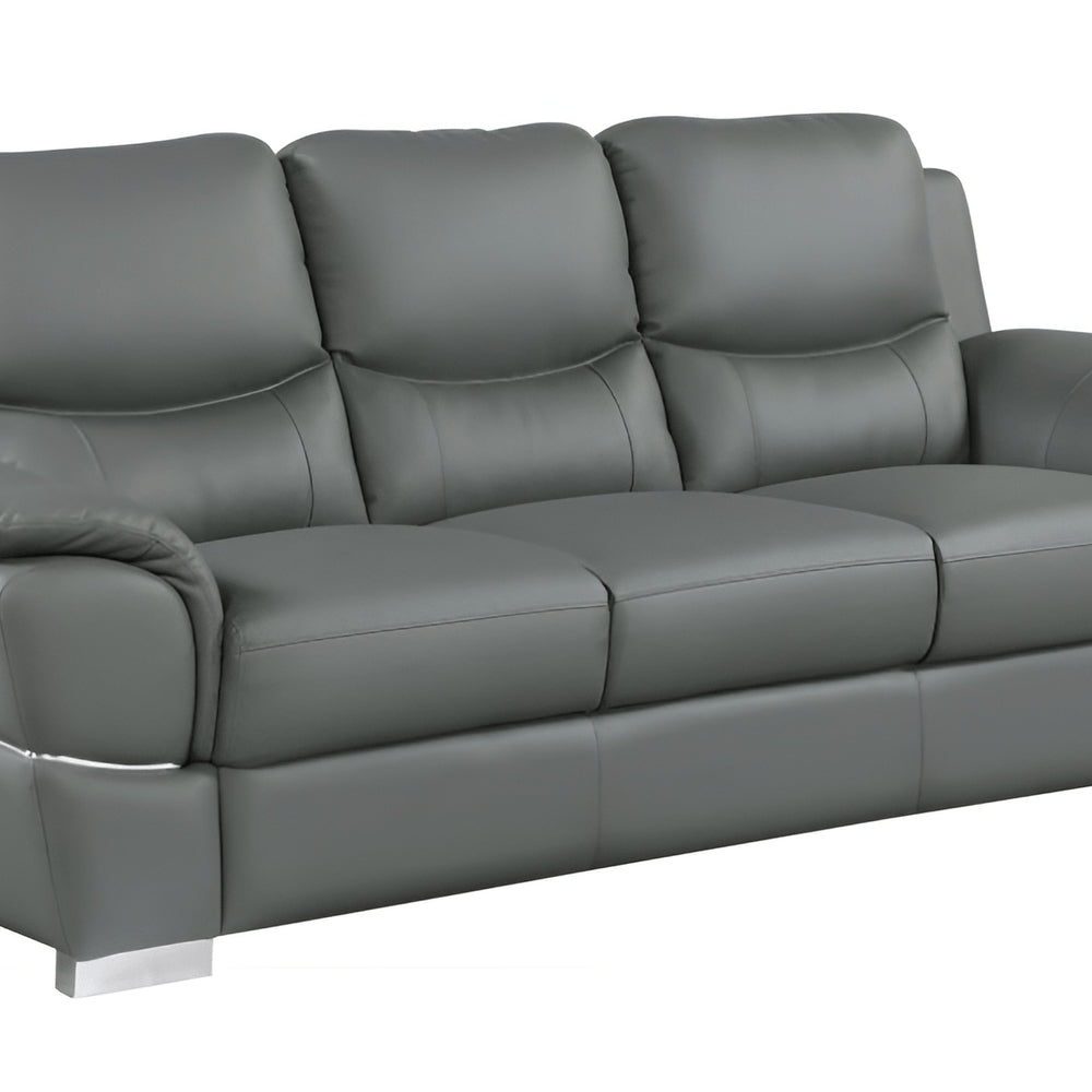 85" Gray Leather Sofa With Silver Legs HomeRoots