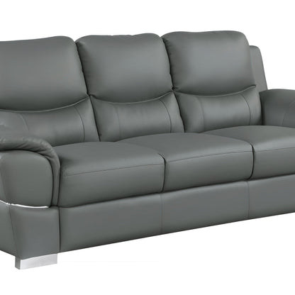 85" Gray Leather Sofa With Silver Legs HomeRoots