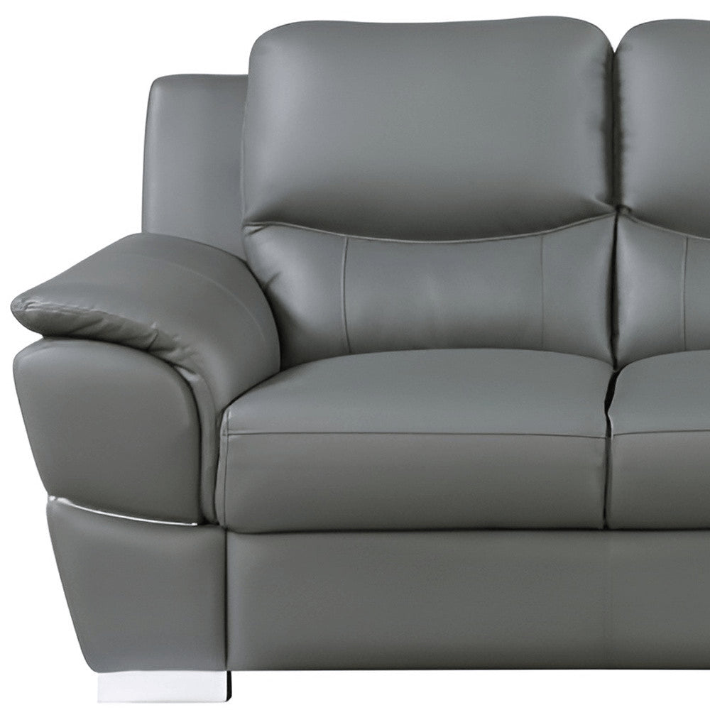 85" Gray Genuine Leather Sofa HomeRoots