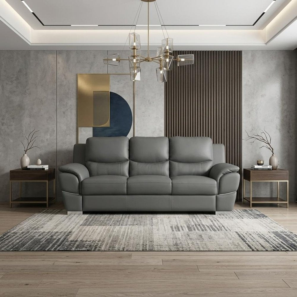 85" Gray Genuine Leather Sofa HomeRoots