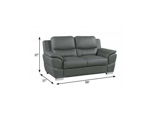69" Gray And Silver Faux Leather Love Seat HomeRoots