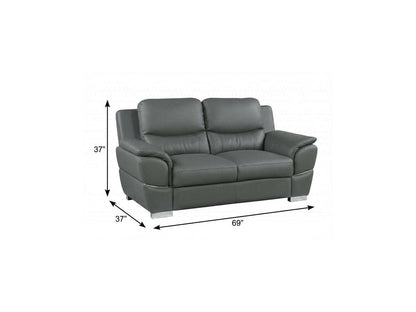 69" Gray And Silver Faux Leather Love Seat HomeRoots