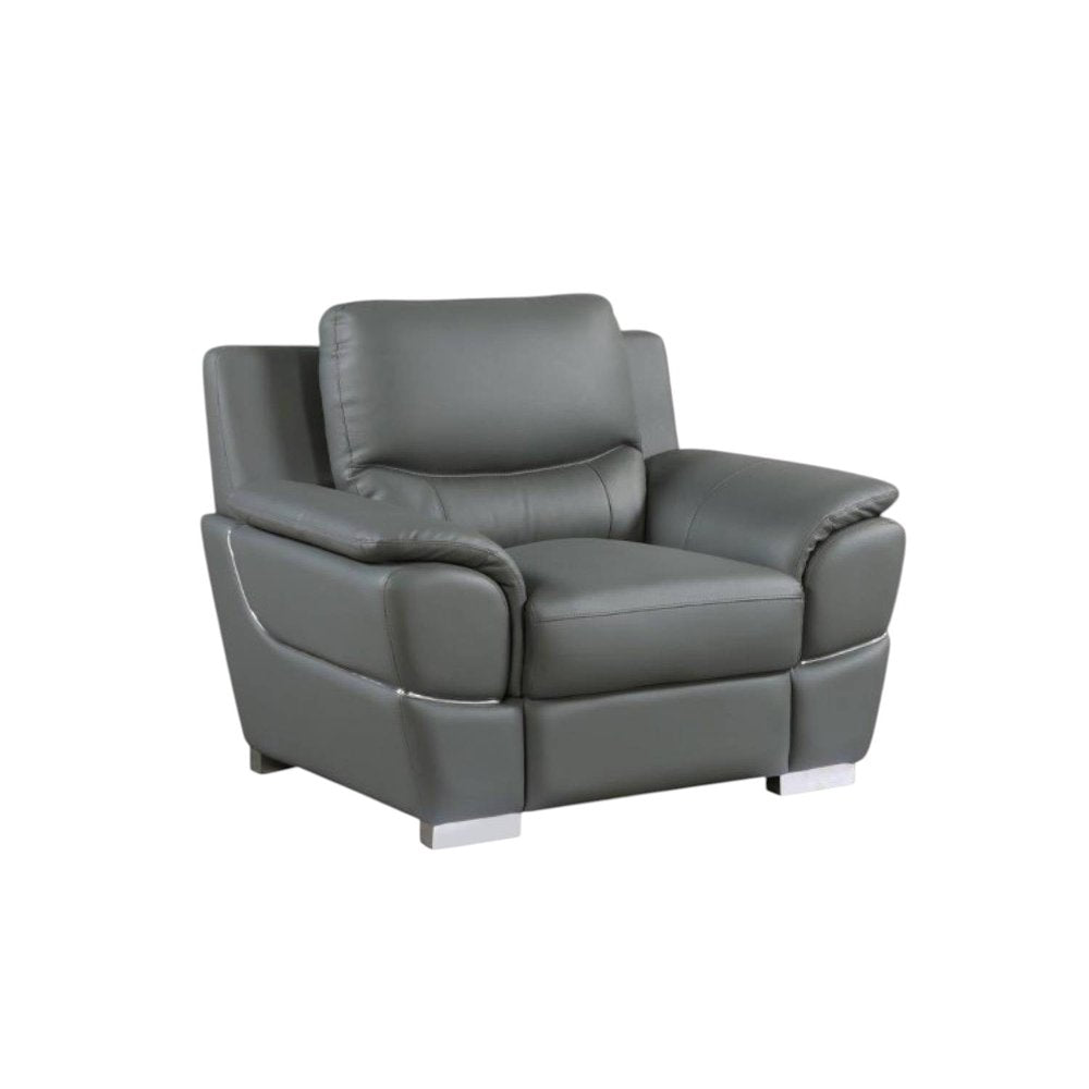 48" Gray And Silver Leather Match Club Chair HomeRoots