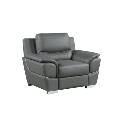 48" Gray And Silver Leather Match Club Chair HomeRoots