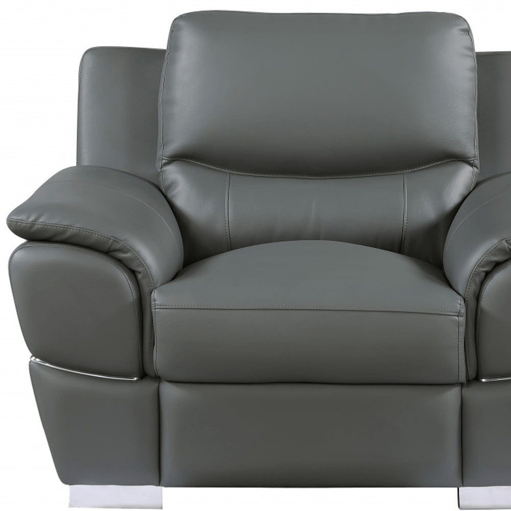 48" Gray And Silver Leather Match Club Chair HomeRoots