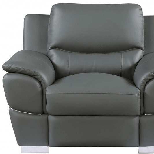 48" Gray And Silver Leather Match Club Chair HomeRoots