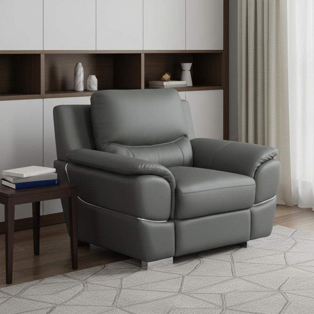 48" Gray And Silver Leather Match Club Chair HomeRoots