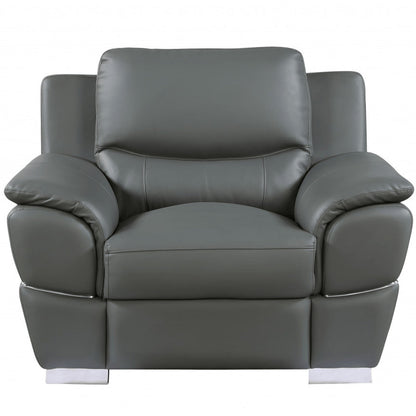 48" Gray And Silver Leather Match Club Chair HomeRoots