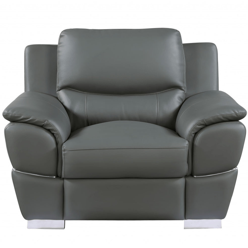 48" Gray And Silver Leather Match Club Chair HomeRoots