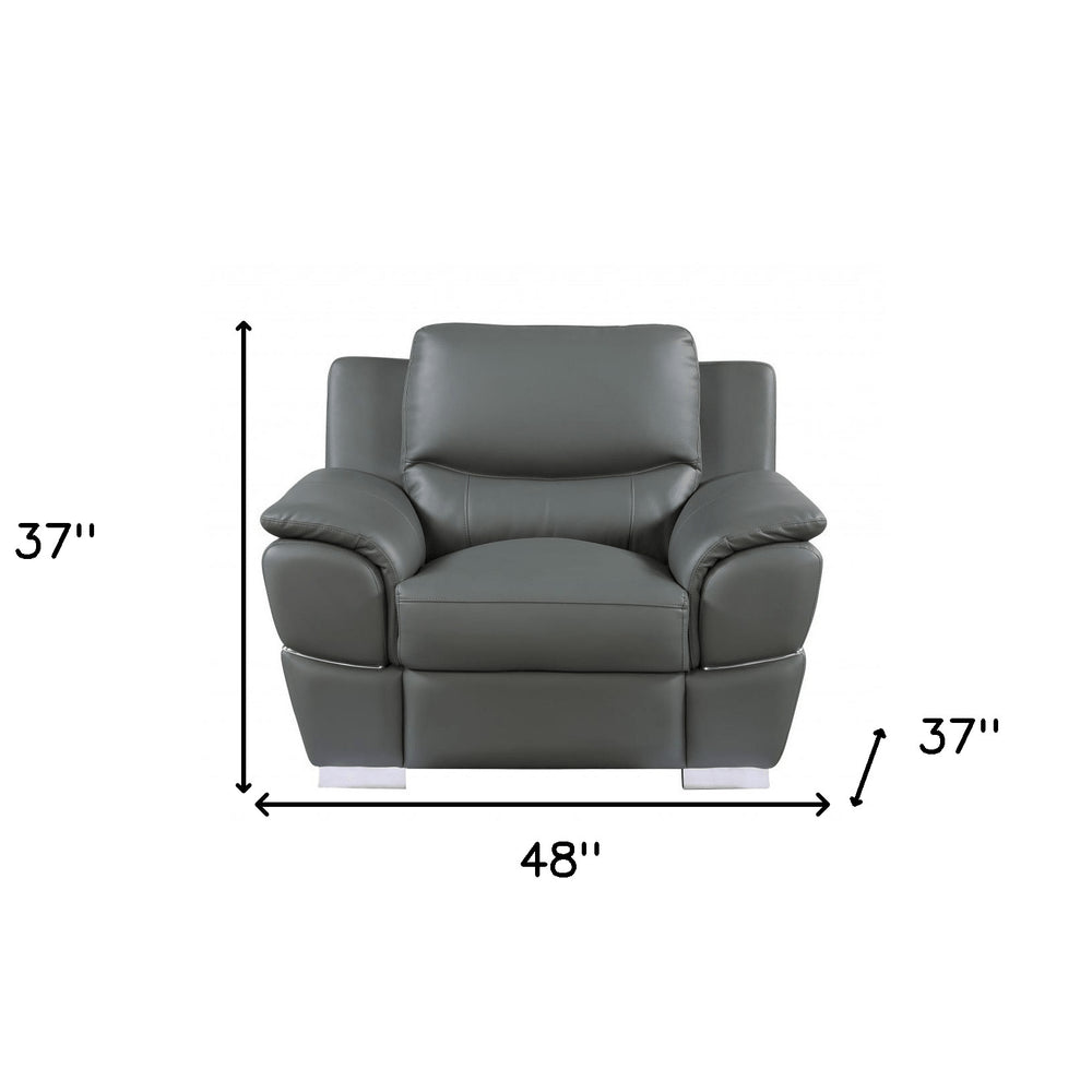 48" Gray And Silver Leather Match Club Chair HomeRoots