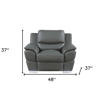 48" Gray And Silver Leather Match Club Chair HomeRoots