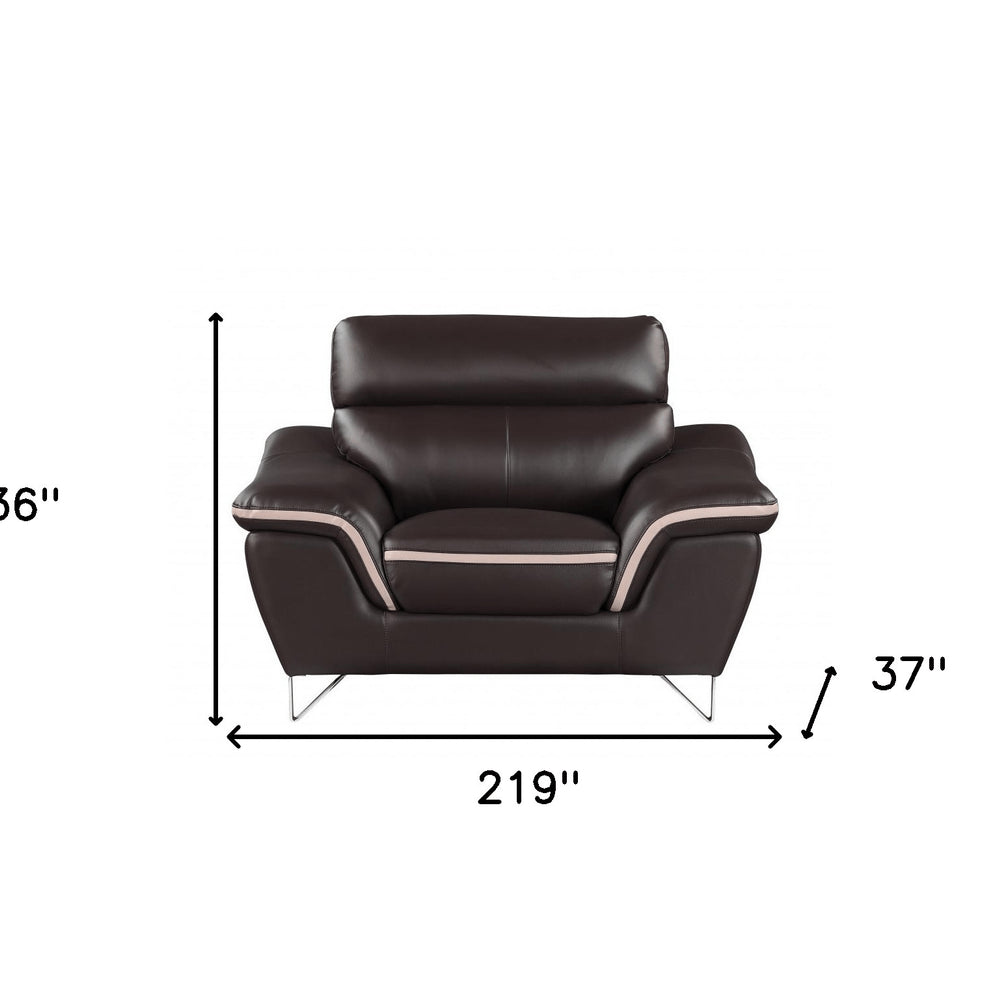 69" Brown And Silver Faux Leather Love Seat HomeRoots