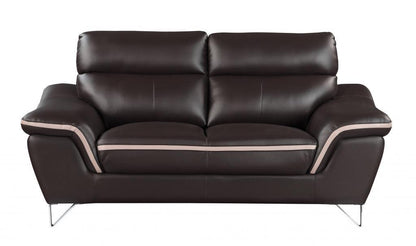 86" Brown And Silver Leather Sofa - FurniFindUSA