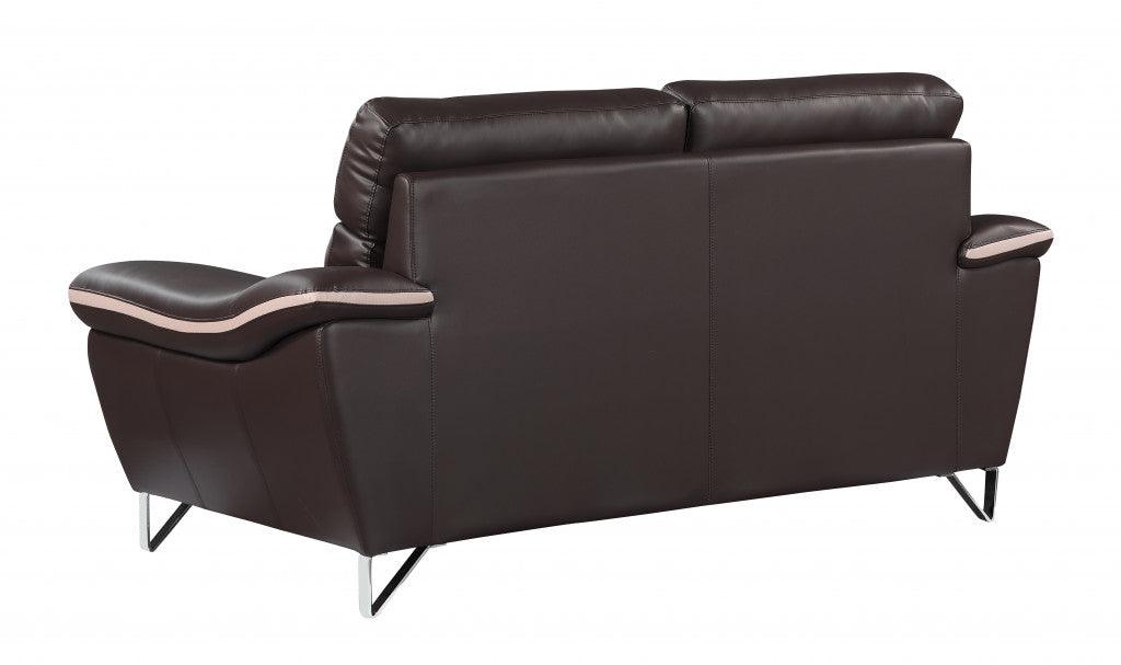 86" Brown And Silver Leather Sofa - FurniFindUSA