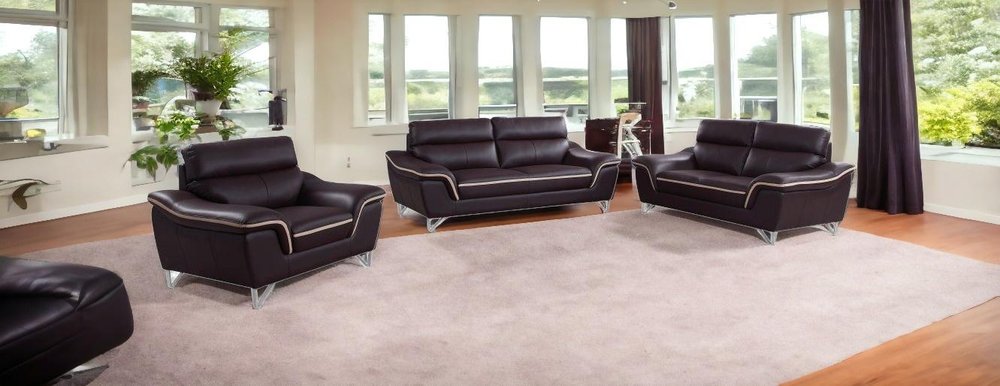 69" Brown And Silver Faux Leather Love Seat HomeRoots