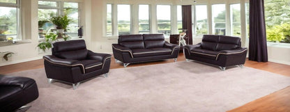 69" Brown And Silver Faux Leather Love Seat HomeRoots