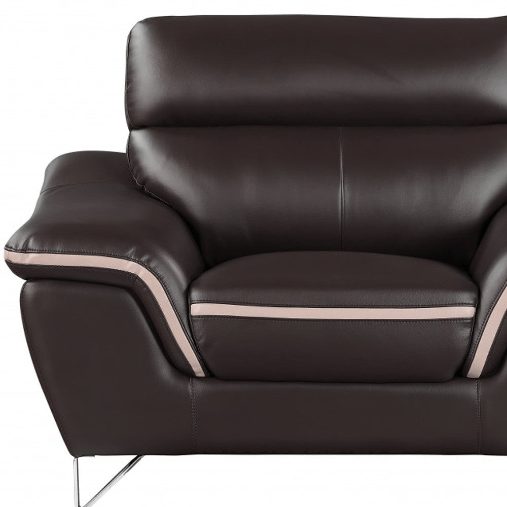 69" Brown And Silver Faux Leather Love Seat HomeRoots