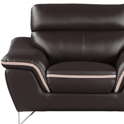 69" Brown And Silver Faux Leather Love Seat HomeRoots
