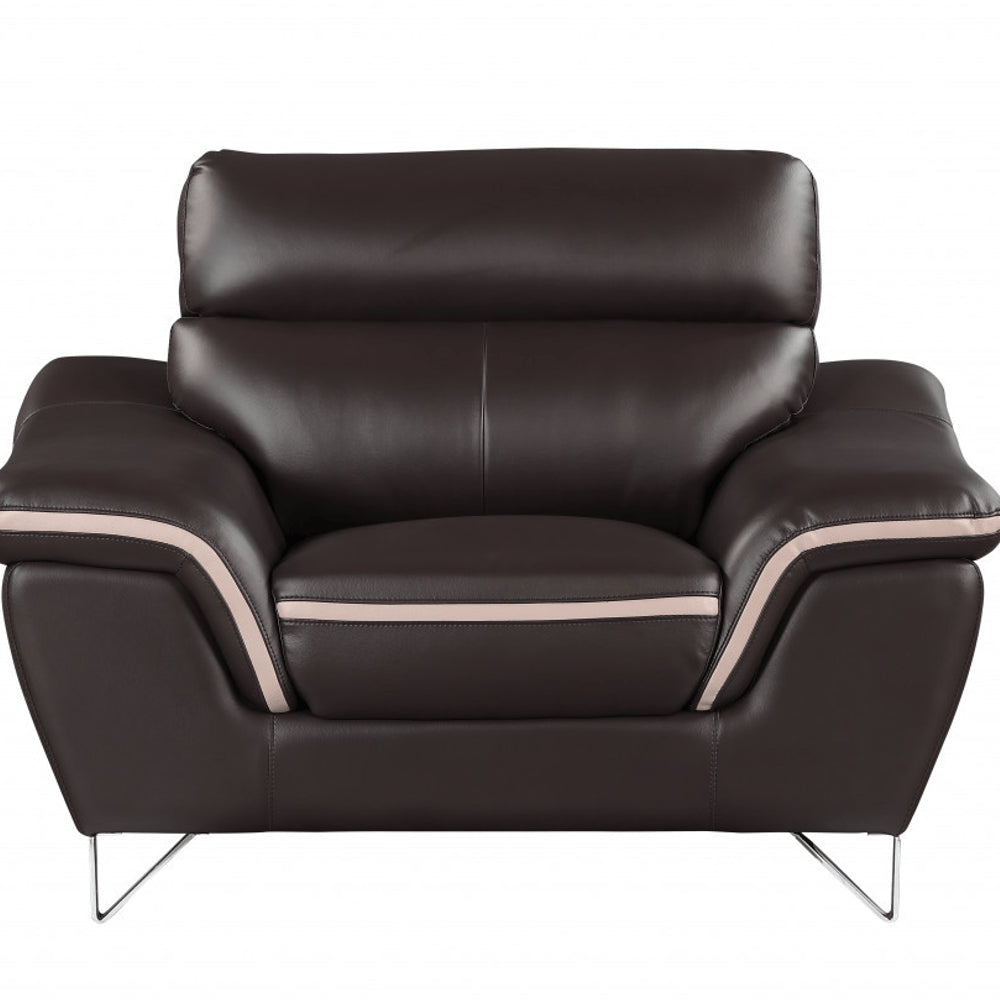 69" Brown And Silver Faux Leather Love Seat HomeRoots
