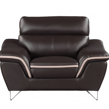 69" Brown And Silver Faux Leather Love Seat HomeRoots