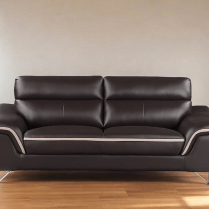 86" Brown Leather Sofa With Silver Legs HomeRoots