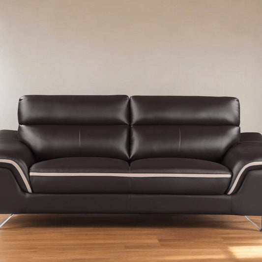 86" Brown Leather Sofa With Silver Legs HomeRoots