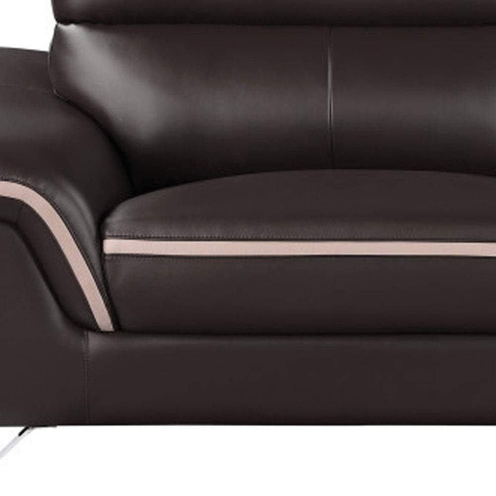 86" Brown Leather Sofa With Silver Legs HomeRoots