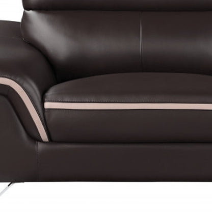86" Brown Leather Sofa With Silver Legs HomeRoots