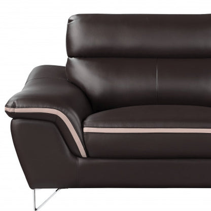 86" Brown Leather Sofa With Silver Legs HomeRoots