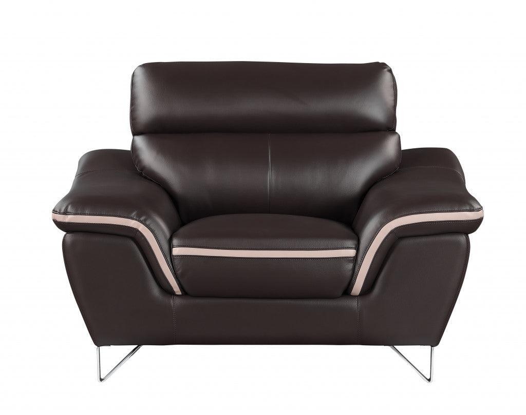 86" Brown And Silver Leather Sofa - FurniFindUSA