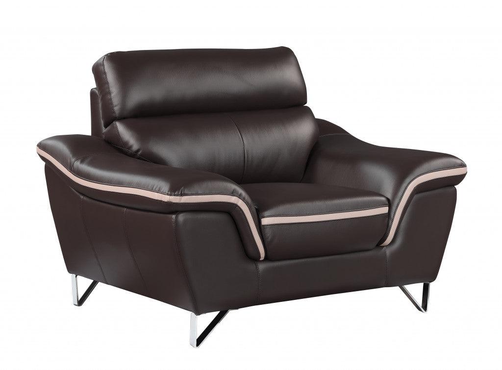 86" Brown And Silver Leather Sofa - FurniFindUSA