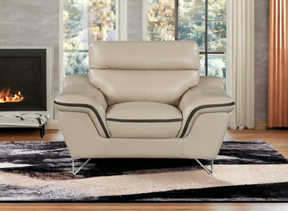 Three Piece Indoor Beige Genuine Leather Six Person Seating Set