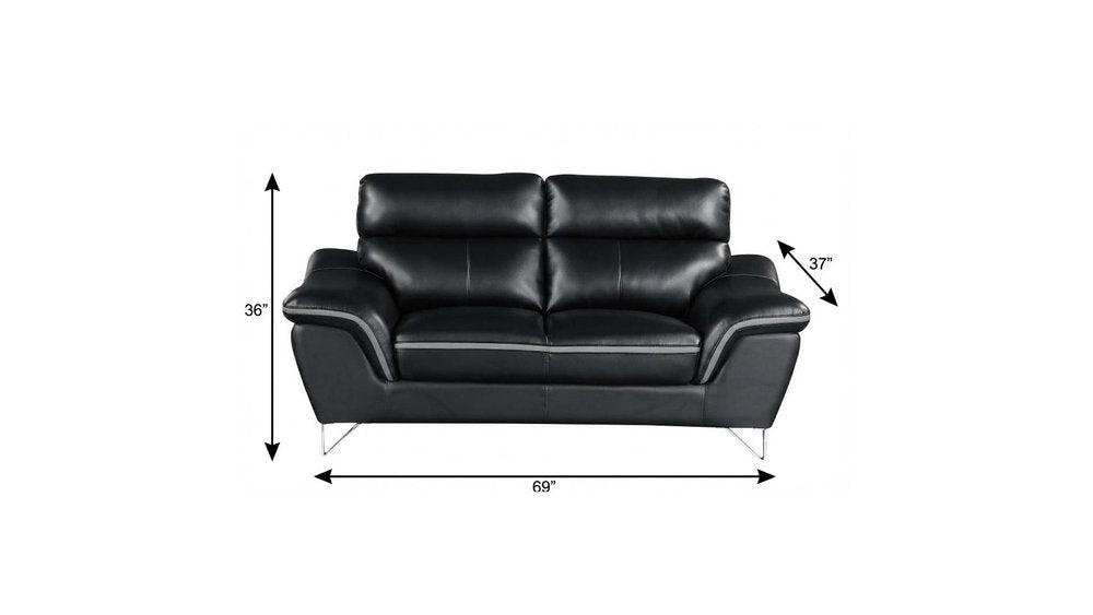 69" Black And Silver Faux Leather Love Seat HomeRoots