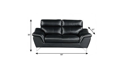 69" Black And Silver Faux Leather Love Seat HomeRoots