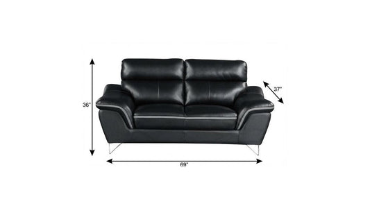 69" Black And Silver Faux Leather Love Seat HomeRoots