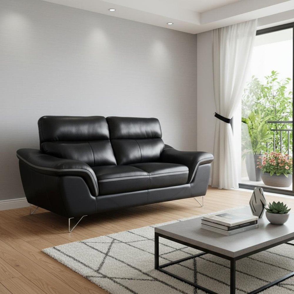 69" Black And Silver Faux Leather Love Seat HomeRoots