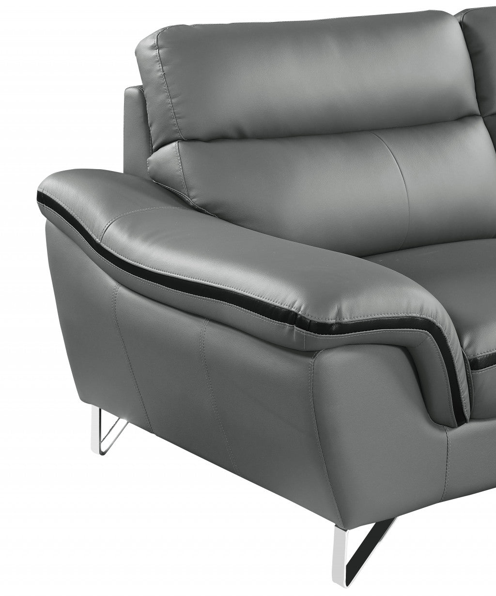 69" Gray And Silver Faux Leather Love Seat