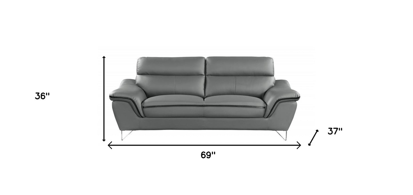 69" Gray And Silver Faux Leather Love Seat