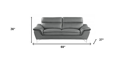 69" Gray And Silver Faux Leather Love Seat