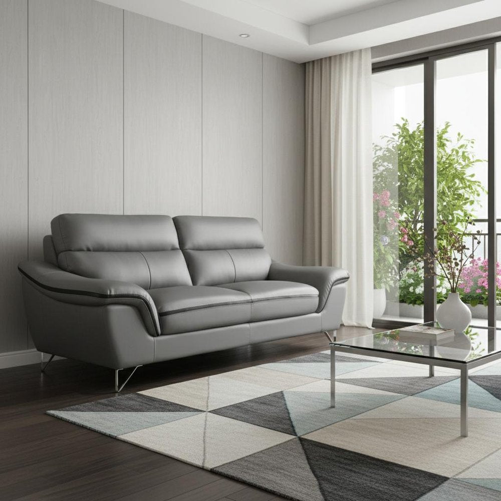 69" Gray And Silver Faux Leather Love Seat HomeRoots