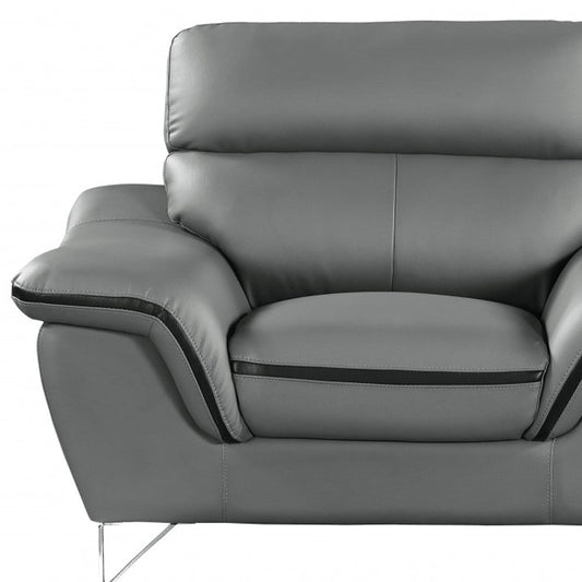 49" Gray And Silver Leather Match Convertible Chair HomeRoots