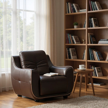 Leather Match Solid Color Flared Arms Club Chair Brown Legs HomeRoots