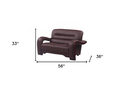 56" Brown And Dark Brown Faux Leather Love Seat