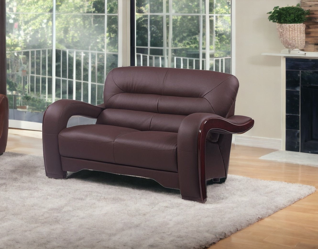 56" Brown And Dark Brown Faux Leather Love Seat