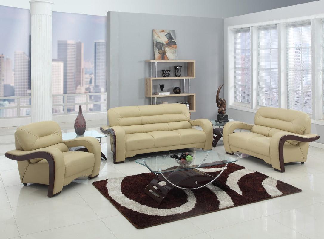 Three Piece Indoor Beige Genuine Leather Six Person Seating Set - FurniFindUSA