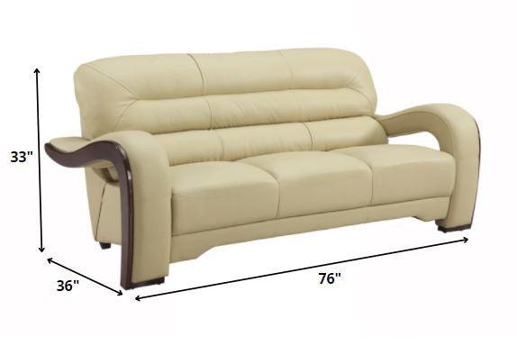 Three Piece Indoor Beige Genuine Leather Six Person Seating Set - FurniFindUSA