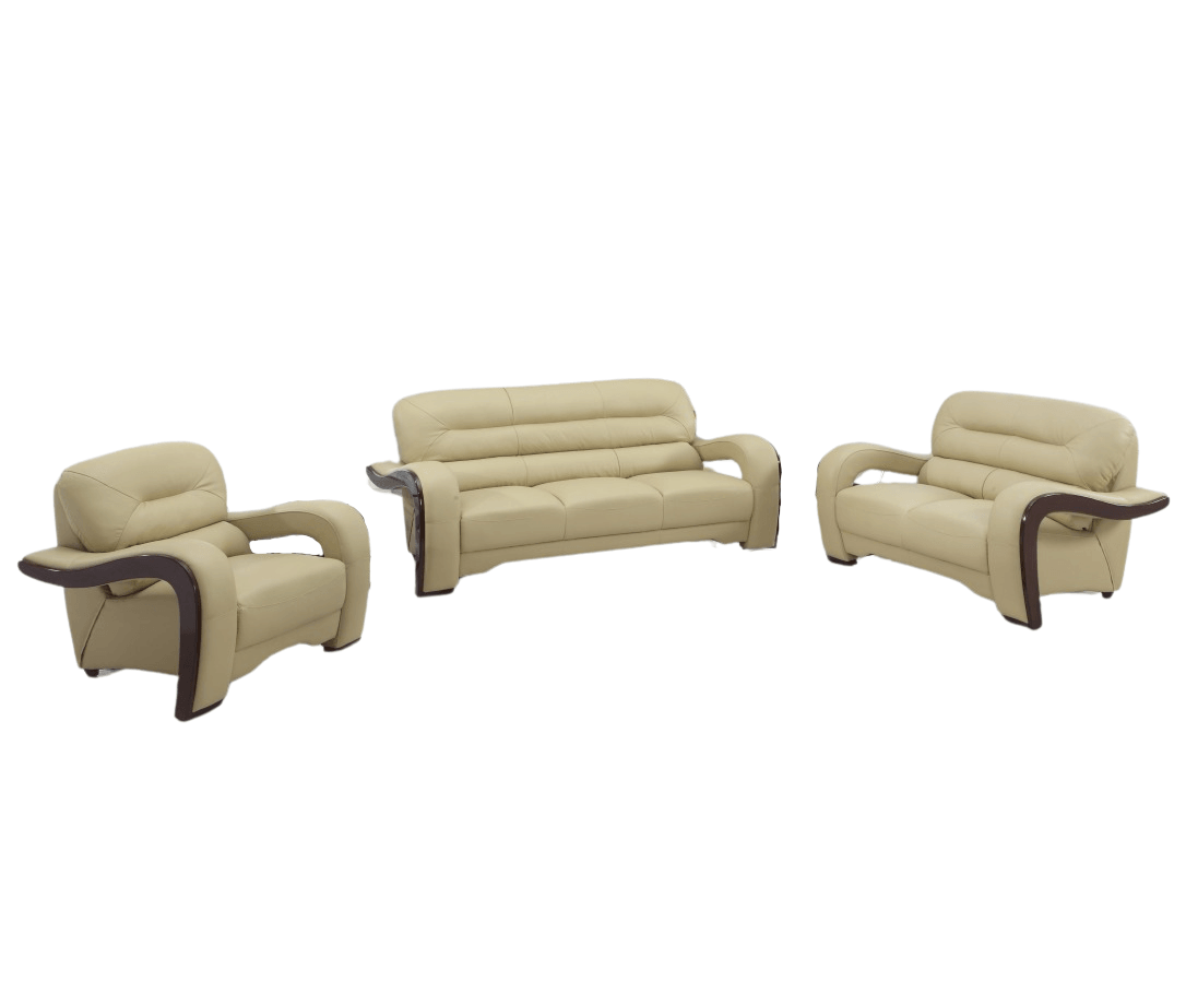 Three Piece Indoor Beige Genuine Leather Six Person Seating Set - FurniFindUSA